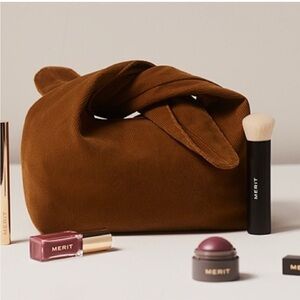 Merit The Signature Makeup Bag with Postcard | Corduroy Tie Top Pouch